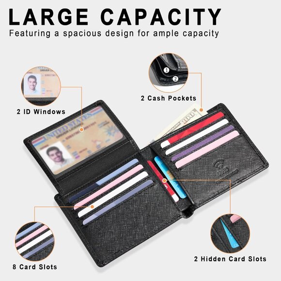 ⚡Travelambo Men Cross Texture Black Genuine Leather Handmade Stylish Wallets - Picture 5 of 9